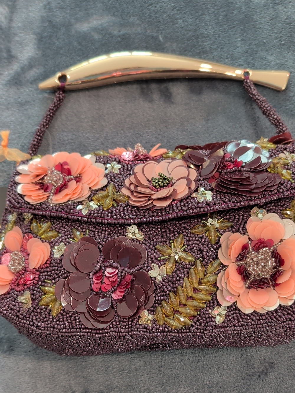 Beaded Floral Evening Bag in Plum and Peach
